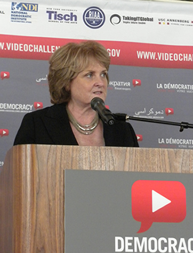 Judith McHale speaks at the Democracy Video Challenge
