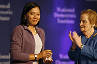 NDI Board Chairman Madeleine K. Albright, right, and Thin-Thin Aung of the Women's League of Burma at the 2008 NDI Democracy Luncheon