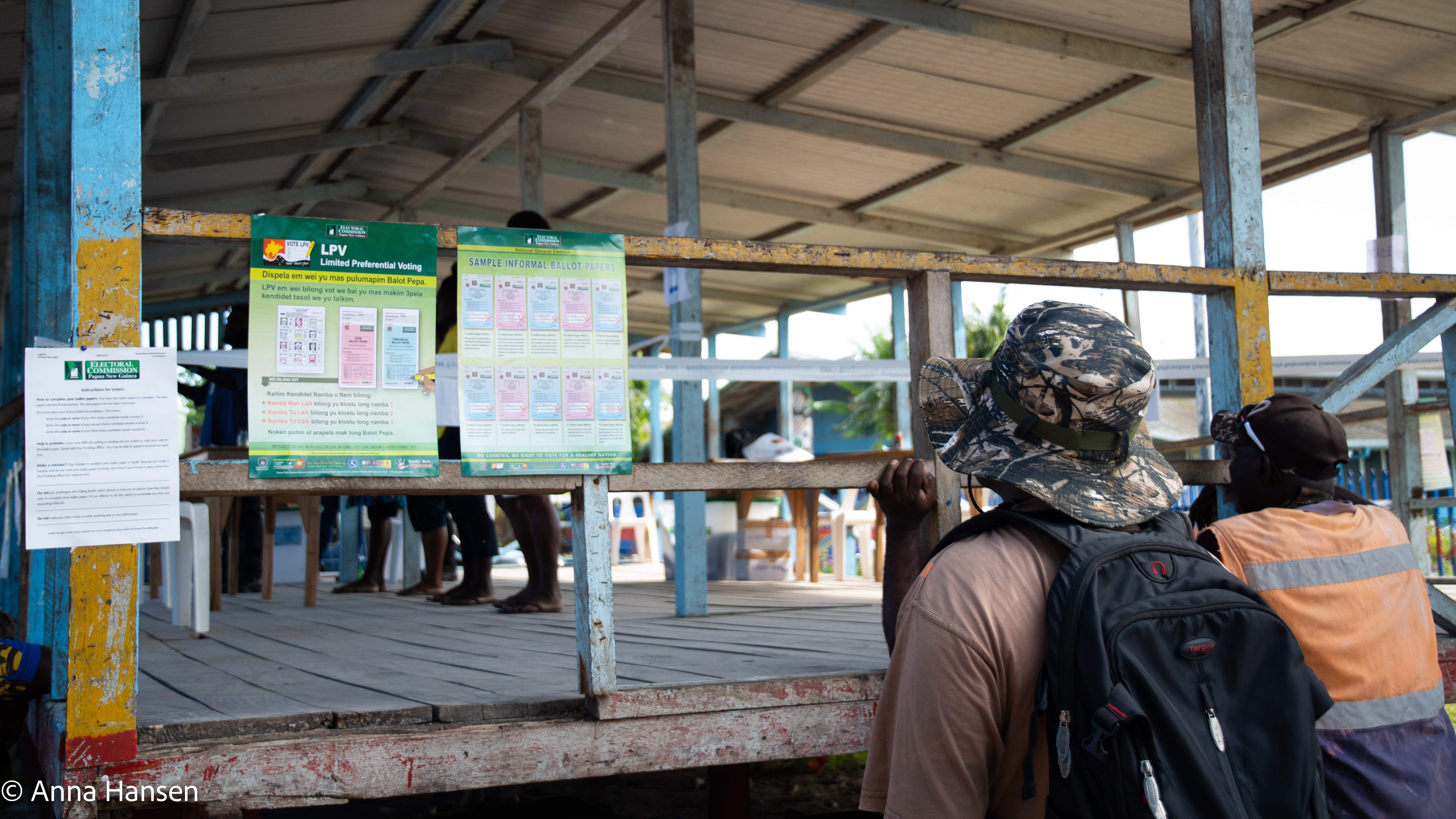 Voter education materials outside a polling station during the 2022 PNG National General Elections.