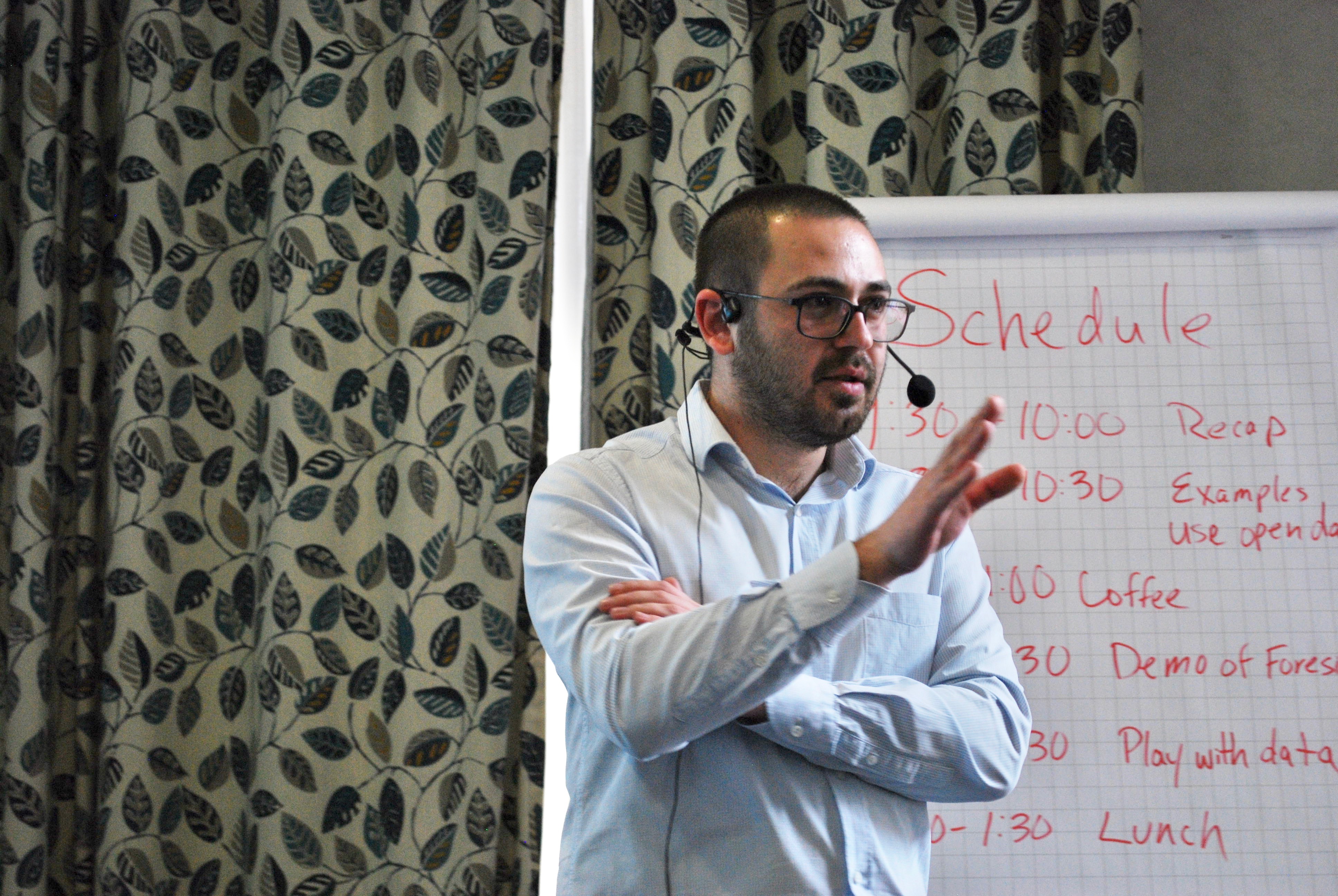 A civil society leader and data expert from Georgia discusses how to use open election data during February’s Election Data Academy in Kyiv, Ukraine.