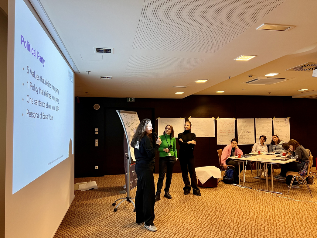 Pictured: Training participants presenting their political parties’ key values around inclusion.
