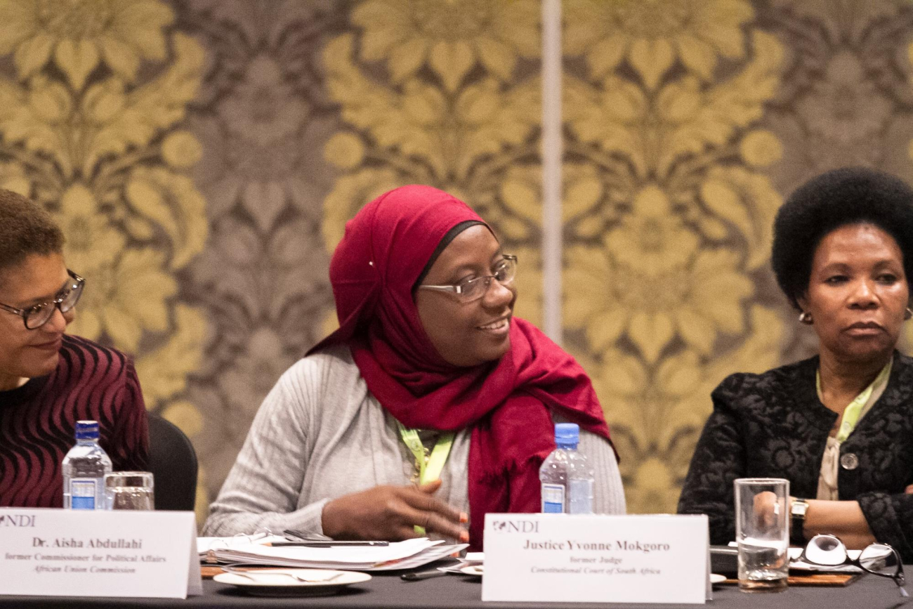 From left to right: NDI delegation co-leaders Rep. Karen Bass (CA), Ambassador Aisha Abdullahi, and Justice Yvonne Mokgoro