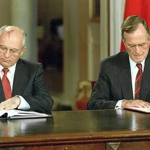 Soviet President Mikhail Gorbachev and U.S. President George Bush