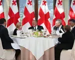 President Giorgi Margvelashvili hosts NDI Chairman Madeleine Albright, NDI President Kenneth Wollack, and other members of the NDI Board at the Presidential Palace for an NDI Alumni Reception.