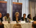 NDI’s IEOM delegation co-leaders present their preliminary statement at a press conference in Nairobi on August 10th.