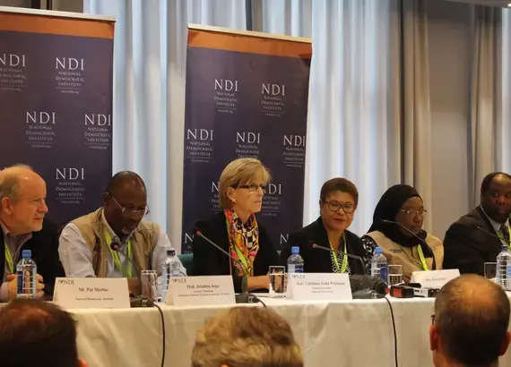 NDI’s IEOM delegation co-leaders present their preliminary statement at a press conference in Nairobi on August 10th.