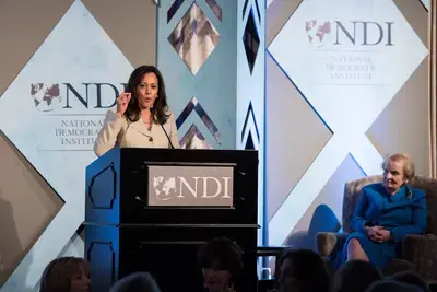 Senator Kamala Harris speaks about the importance of inspiring the next generation of women leaders at the 2017 Madeleine K. Albright Lunch for women. #InspireTheNextGen.