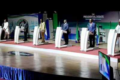 Six presidential candidates engage in policy-based debate in Freetown, Sierra Leone, ahead of the March 7 elections. Credit: Vickie Remoe