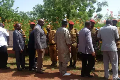 Members of the Defense and Security Commission of Burkina Faso&#039;s National Assembly meet members of the armed forces during an informational visit to a military base in Kaya.