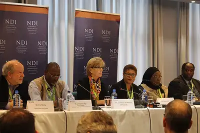NDI’s IEOM delegation co-leaders present their preliminary statement at a press conference in Nairobi on August 10th.
