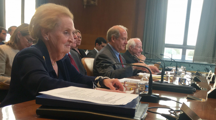 Madeleine K. Albright testifies before Senate hearing on democracy assistance